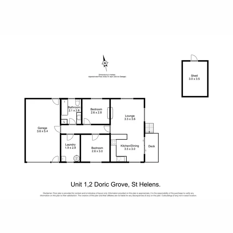 Floorplan of Homely unit listing, 1/2 Doric Grove, St Helens TAS 7216
