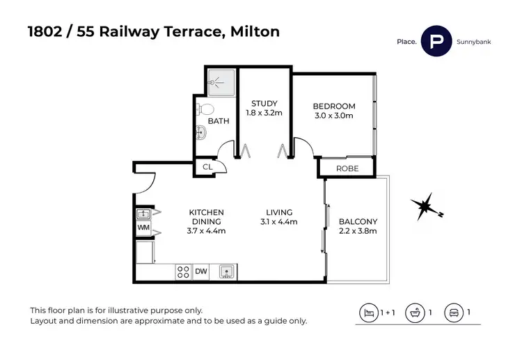 Floorplan of Homely apartment listing, 1802/55 Railway Terrace, Milton QLD 4064