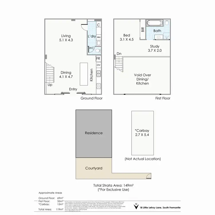 Floorplan of Homely townhouse listing, 18 Little Lefroy Lane, South Fremantle WA 6162