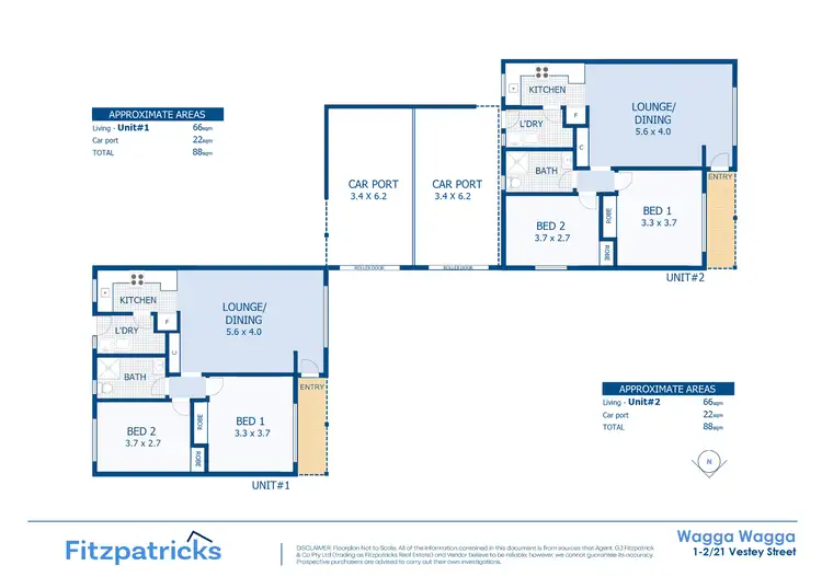 Floorplan of Homely semi-detached listing, 1&2/21 Vestey Street, Wagga Wagga NSW 2650