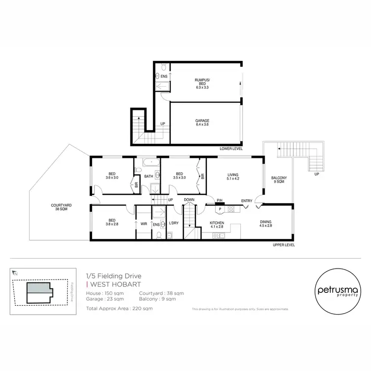 Floorplan of Homely unit listing, 1/5 Fielding Drive, West Hobart TAS 7000