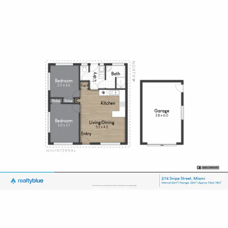 Floorplan of Homely semi-detached listing, 2/14 Snipe Street, Miami QLD 4220