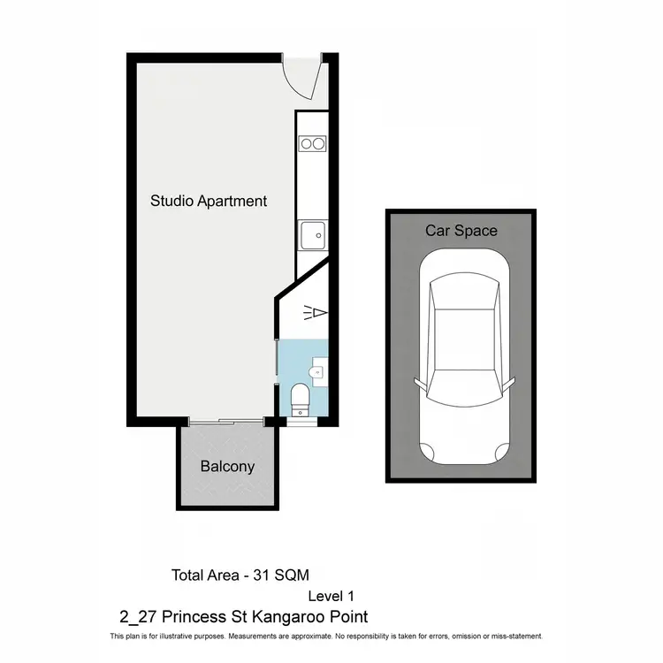 Floorplan of Homely studio listing, 2/27 Princess Street, Kangaroo Point QLD 4169