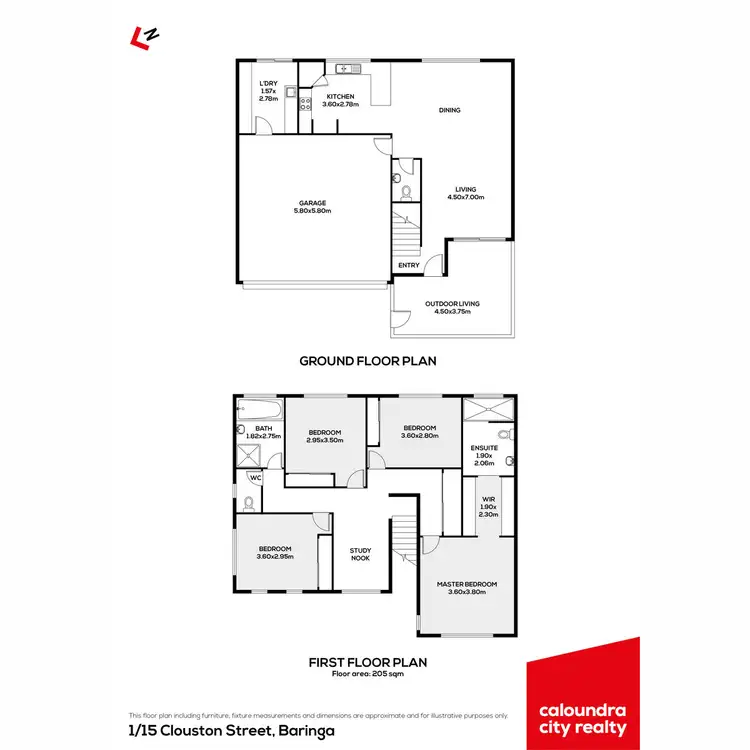 Floorplan of Homely semi-detached listing, 1/15 Clouston Street, Baringa QLD 4551
