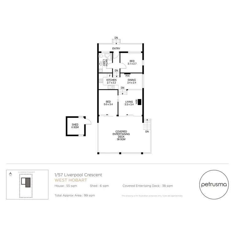 Floorplan of Homely apartment listing, 1/57 Liverpool Crescent, West Hobart TAS 7000