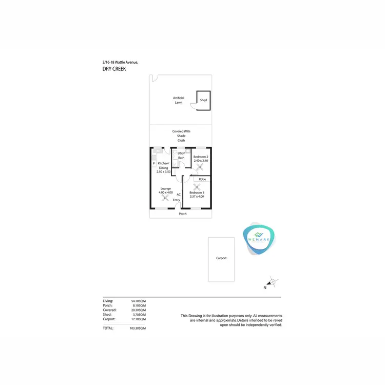 Floorplan of Homely unit listing, 2/16 Wattle Avenue, Dry Creek SA 5094