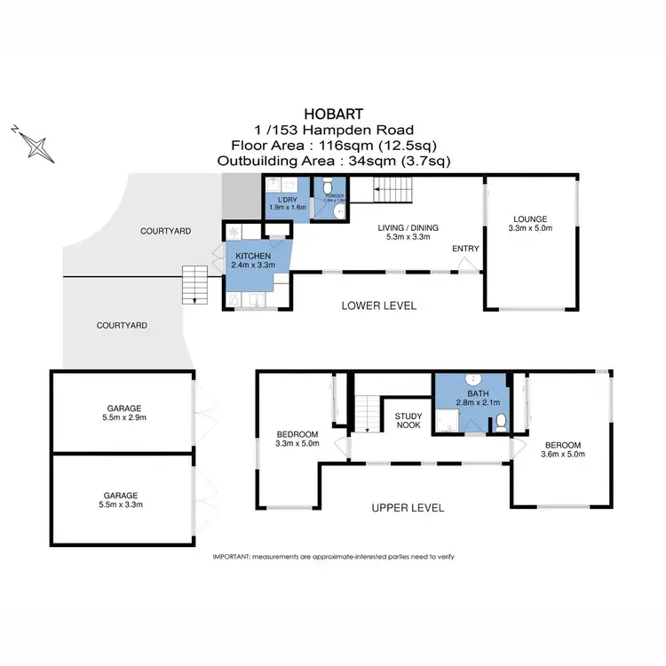 Floorplan of Homely townhouse listing, 1/153 Hampden Road, Hobart TAS 7000