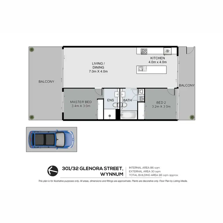 Floorplan of Homely unit listing, 301/32 Glenora Street, Wynnum QLD 4178