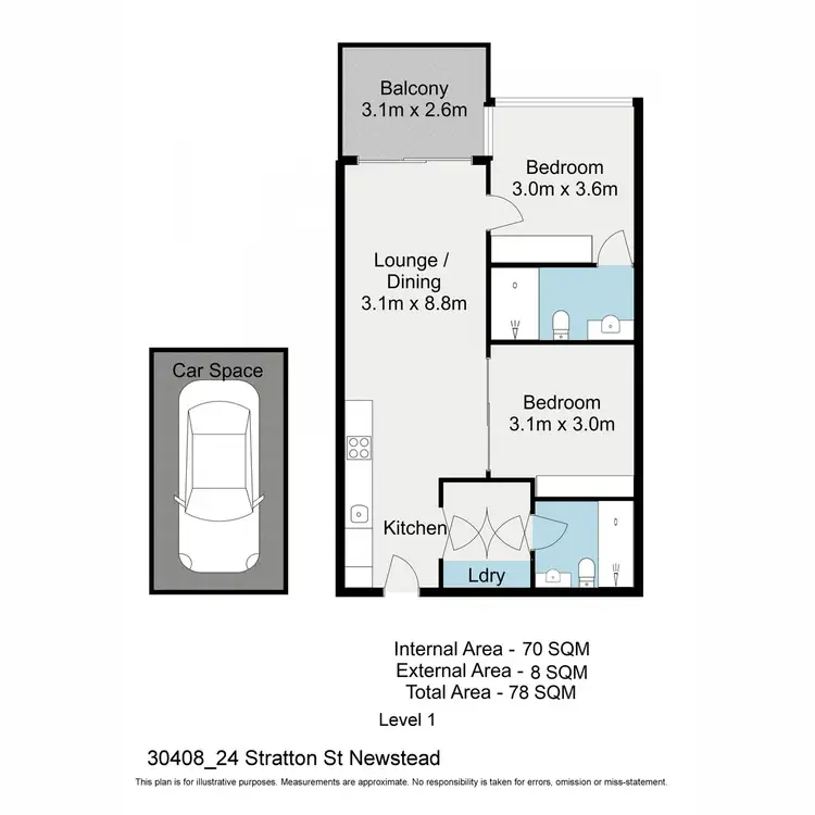Floorplan of Homely apartment listing, 30408/24 Stratton Street, Newstead QLD 4006