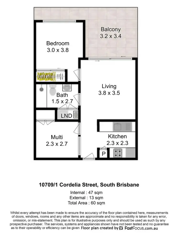 Floorplan of Homely apartment listing, 10709/1 Cordelia Street, South Brisbane QLD 4101