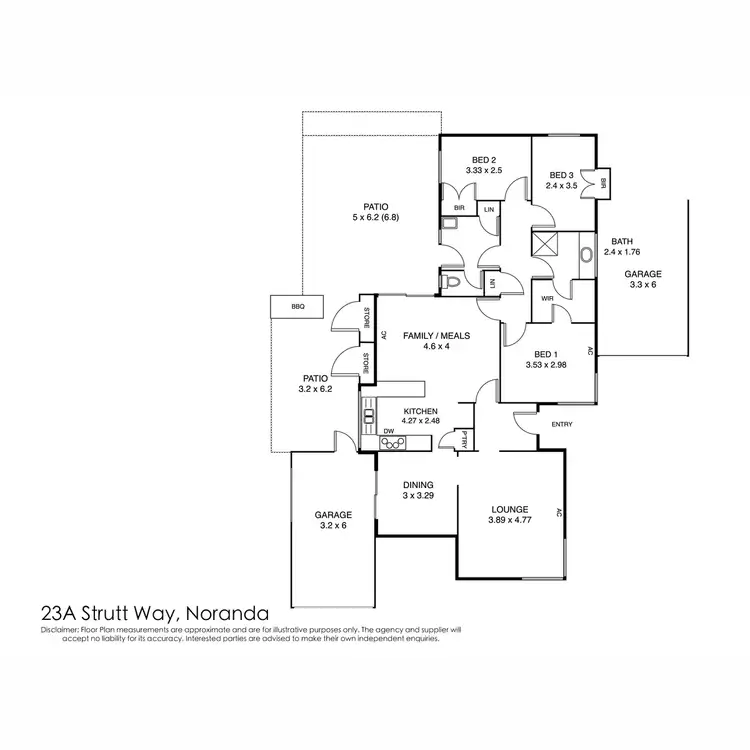 Floorplan of Homely semi-detached listing, 23A Strutt Way, Noranda WA 6062