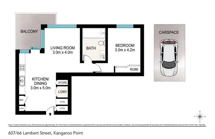 Floorplan of Homely apartment listing, 607/66 Lambert Street, Kangaroo Point QLD 4169