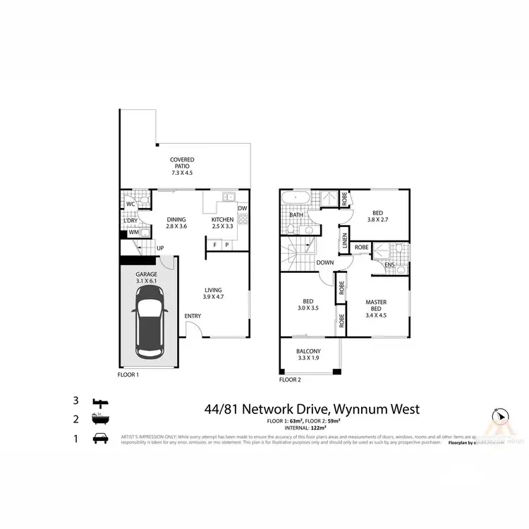 Floorplan of Homely townhouse listing, 44/81 Network Drive, Wynnum West QLD 4178