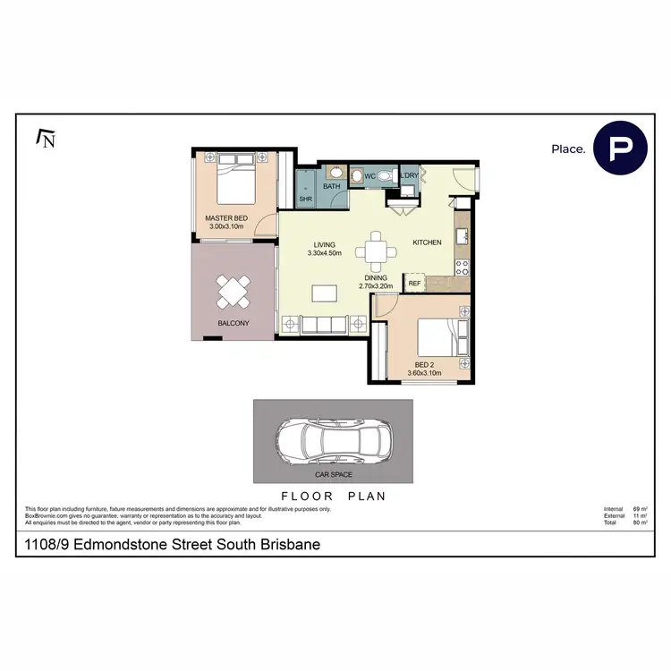 Floorplan of Homely apartment listing, 1108/9 Edmondstone Street, South Brisbane QLD 4101