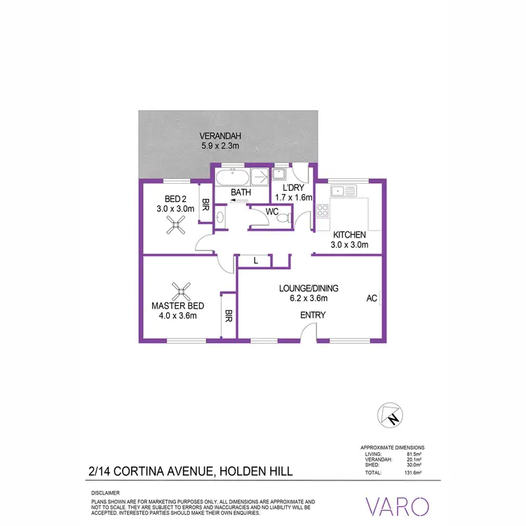 Floorplan of Homely unit listing, 2/14 Cortina Avenue, Holden Hill SA 5088