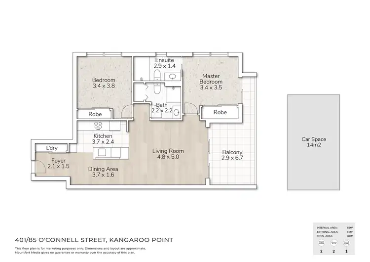 Floorplan of Homely apartment listing, 401/85 O'Connell Street, Kangaroo Point QLD 4169