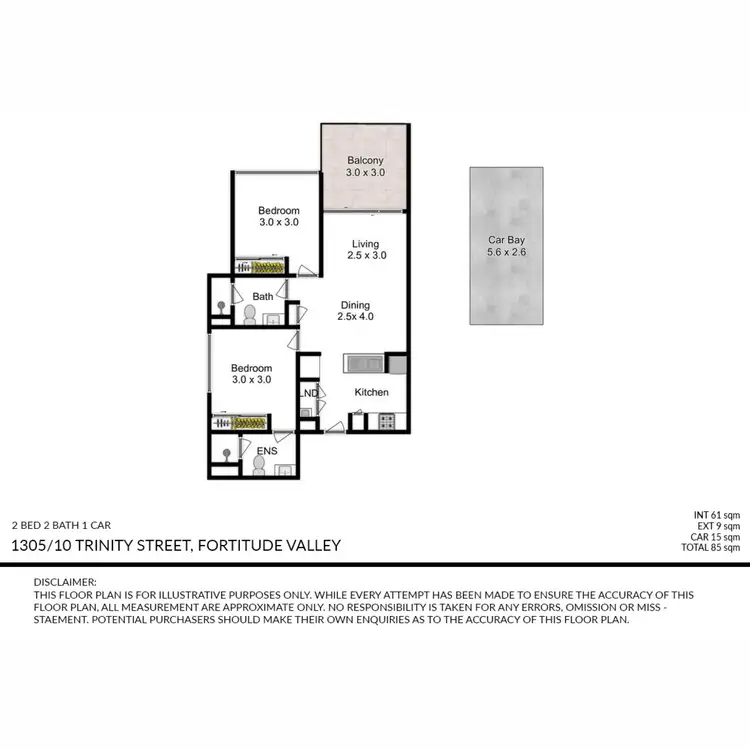Floorplan of Homely apartment listing, 1305/10 Trinity Street, Fortitude Valley QLD 4006