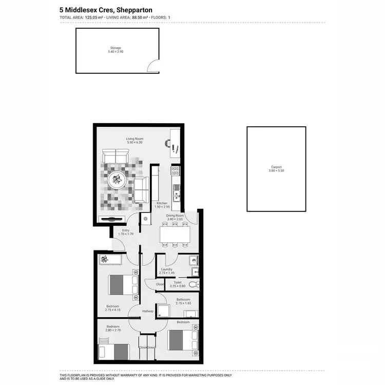 Floorplan of Homely house listing, 5 Middlesex Crescent, Shepparton VIC 3630
