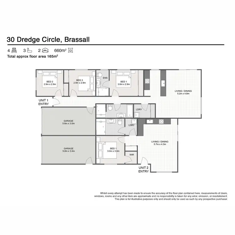 Floorplan of Homely semi-detached listing, 1 & 2/30 Dredge Circle, Brassall QLD 4305