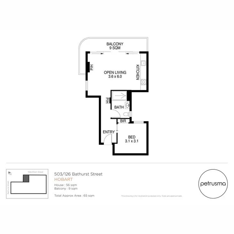 Floorplan of Homely unit listing, 503/126 Bathurst Street, Hobart TAS 7000