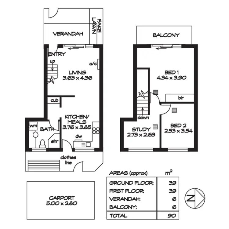 Floorplan of Homely townhouse listing, 1/341-343 Sir Donald Bradman Drive, Brooklyn Park SA 5032