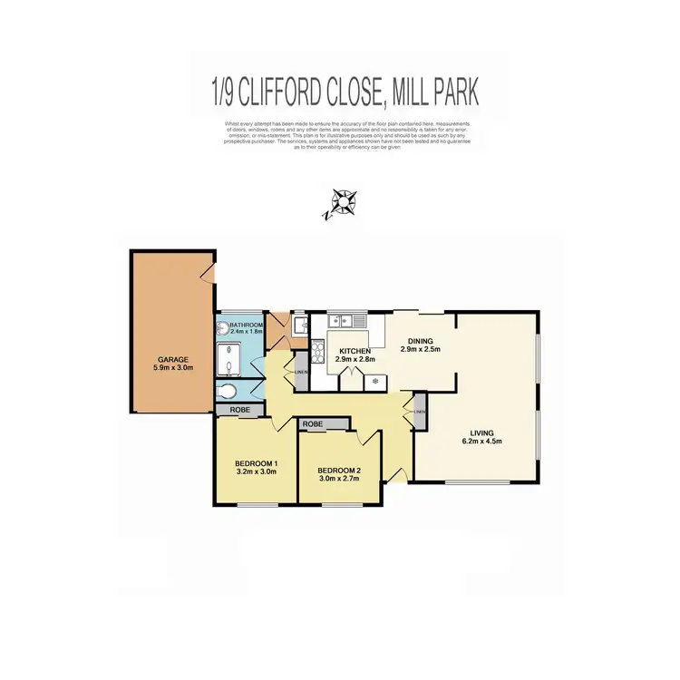 Floorplan of Homely unit listing, 1/9 Clifford Close, Mill Park VIC 3082
