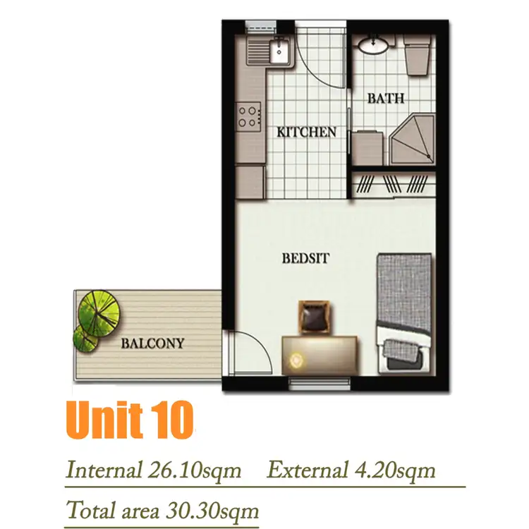 Floorplan of Homely studio listing, 10/30 Pickett Street, Footscray VIC 3011