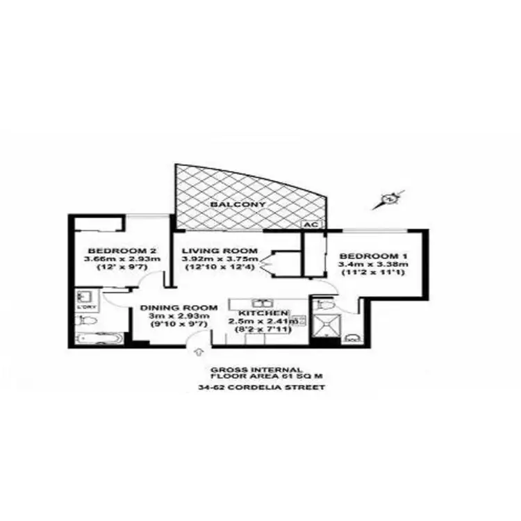 Floorplan of Homely apartment listing, 34/62 Cordelia St, South Brisbane QLD 4101