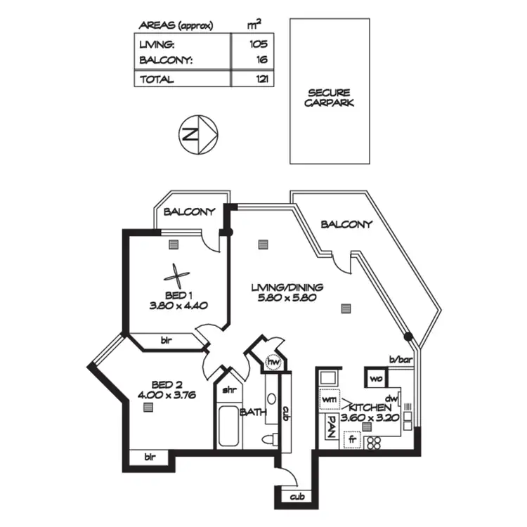Floorplan of Homely unit listing, 2/42 Durham Street, Glenelg SA 5045