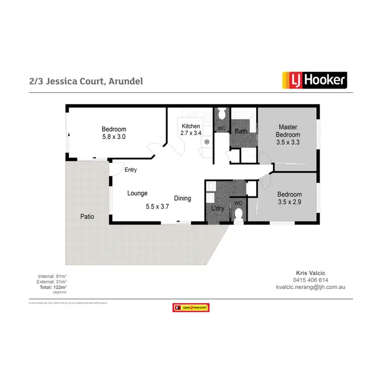 Floorplan of Homely semi-detached listing, 2/3 Jessica Court, Arundel QLD 4214