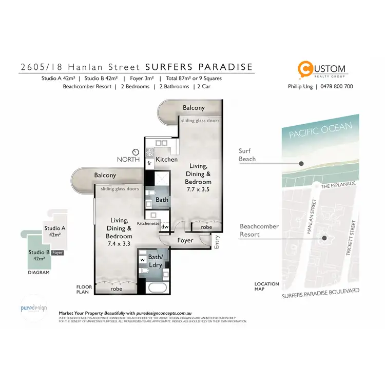 Floorplan of Homely unit listing, 2605/18 Hanlan Street, Surfers Paradise QLD 4217