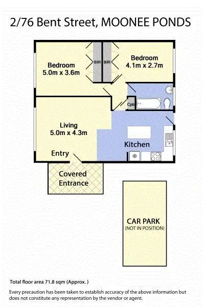 Floorplan of Homely unit listing, 2/76 Bent Street, Moonee Ponds VIC 3039