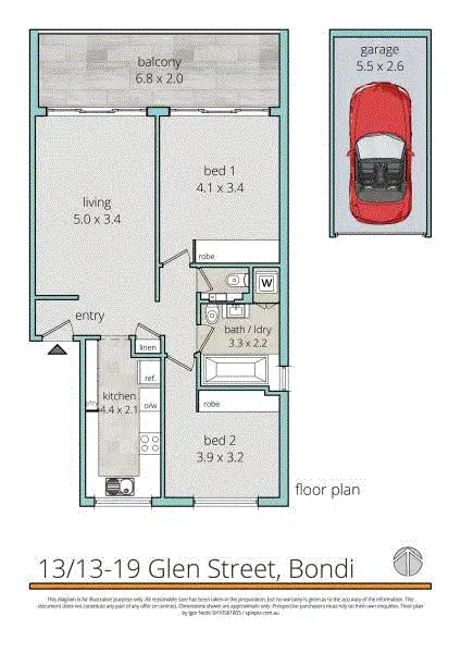Floorplan of Homely apartment listing, 13/13-19 Glen St, Bondi NSW 2026