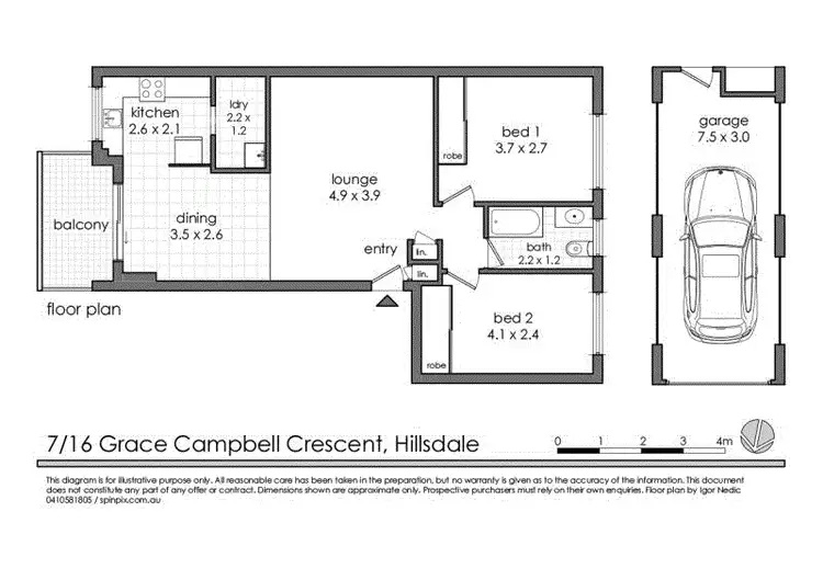 Floorplan of Homely apartment listing, 7/16 Grace Campbell Cres, Hillsdale NSW 2036