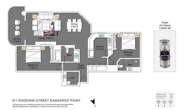 Floorplan of Homely apartment listing, 9/1 Goodwin Street, Kangaroo Point QLD 4169