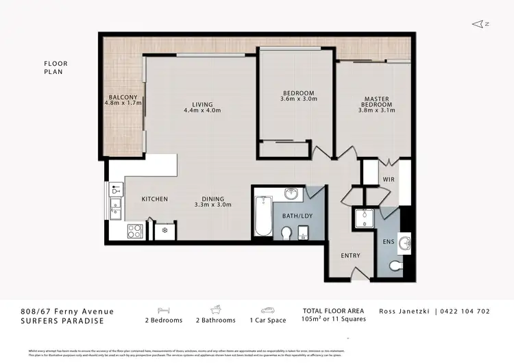 Floorplan of Homely unit listing, 808/67 Ferny Avenue, Surfers Paradise QLD 4217