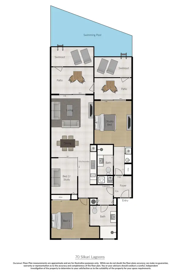 Floorplan of Homely apartment listing, 70A&B/2-16 Langley Road (Silkari Lagoons), Port Douglas QLD 4877