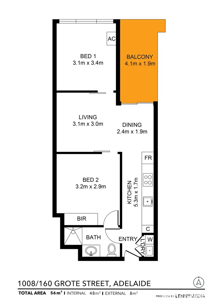 Floorplan of Homely apartment listing, 1008/160 Grote Street, Adelaide SA 5000