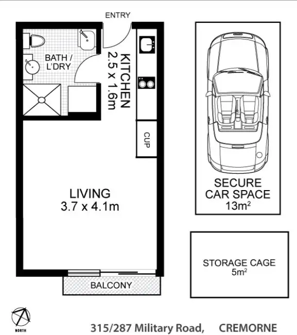 Floorplan of Homely studio listing, 315/287 Military Road, Cremorne NSW 2090