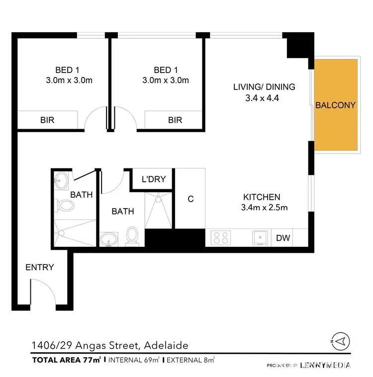 Floorplan of Homely apartment listing, 1306/29 Angas Street, Adelaide SA 5000