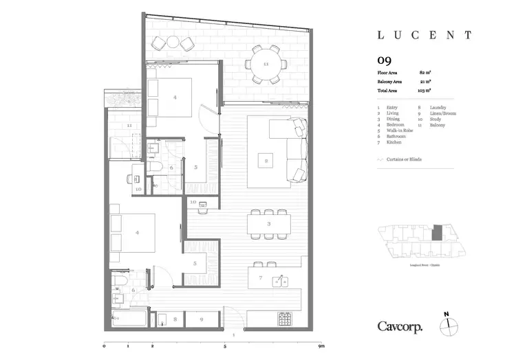 Floorplan of Homely apartment listing, 909/18 Longland Street, Newstead QLD 4006