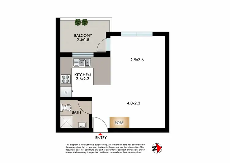 Floorplan of Homely studio listing, 704/212-218 Bondi Road, Bondi NSW 2026