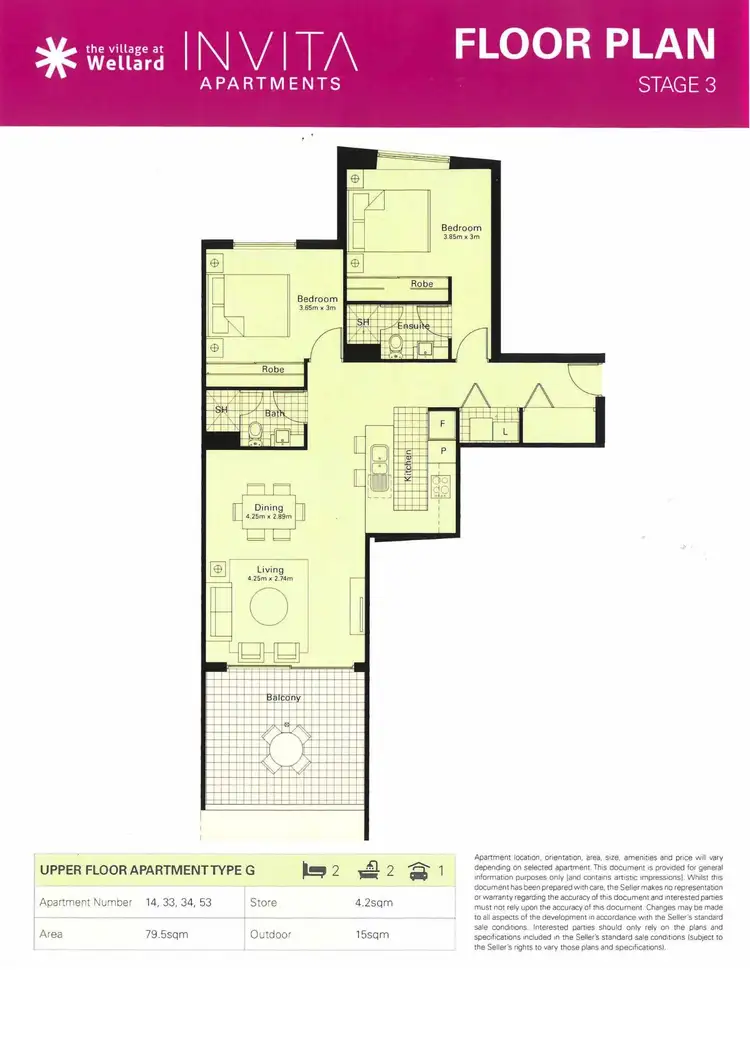 Floorplan of Homely apartment listing, 220/50 Pimlico Crescent, Wellard WA 6170