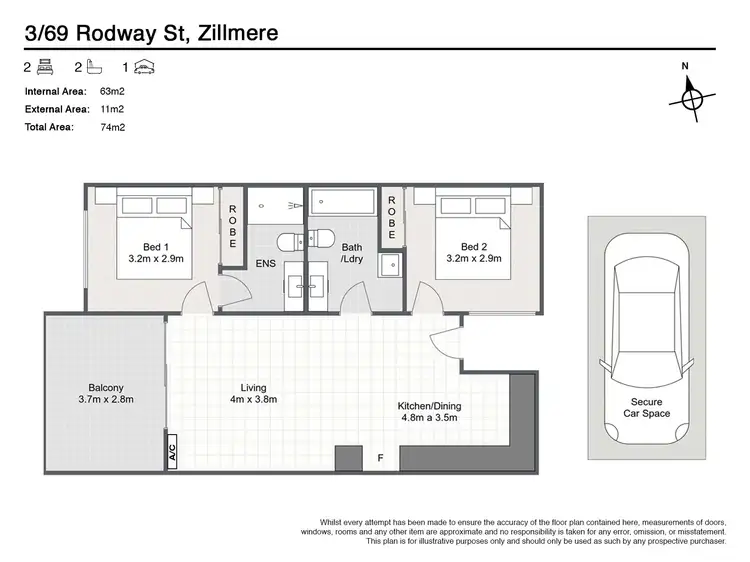 Floorplan of Homely unit listing, 3/69 Rodway Street, Zillmere QLD 4034