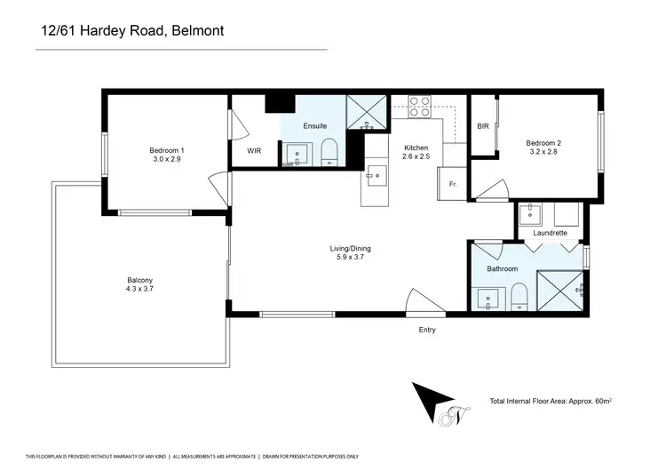 Floorplan of Homely apartment listing, 12/61 Hardey Road, Belmont WA 6104