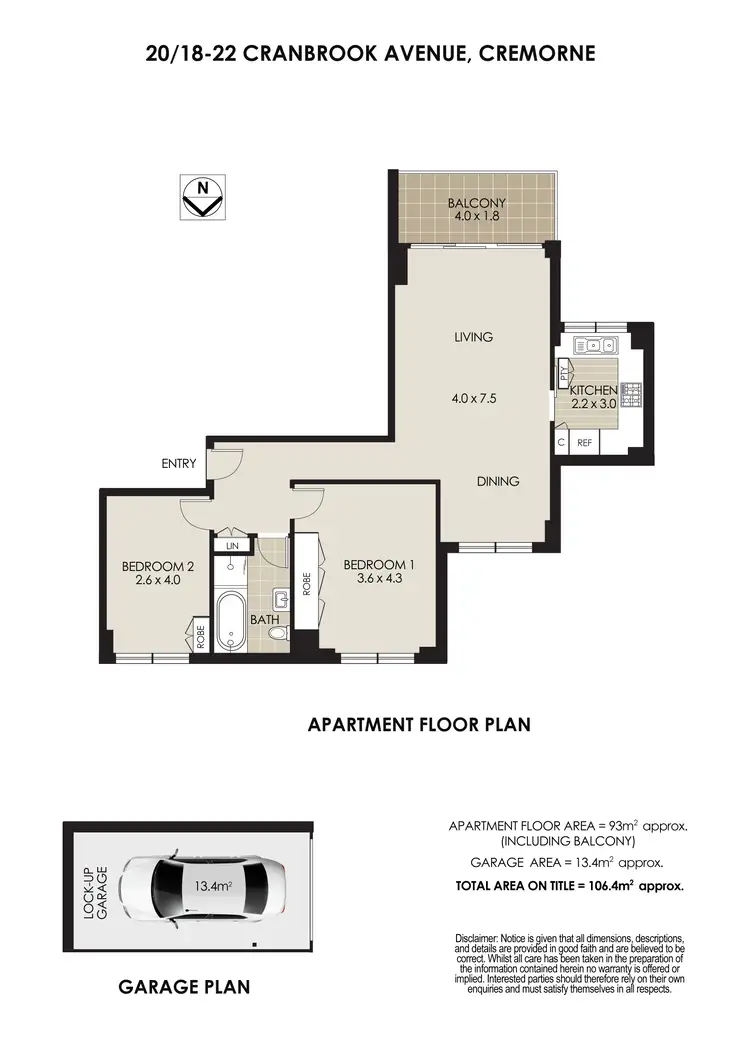 Floorplan of Homely apartment listing, 20/18-22 Cranbrook Avenue, Cremorne NSW 2090