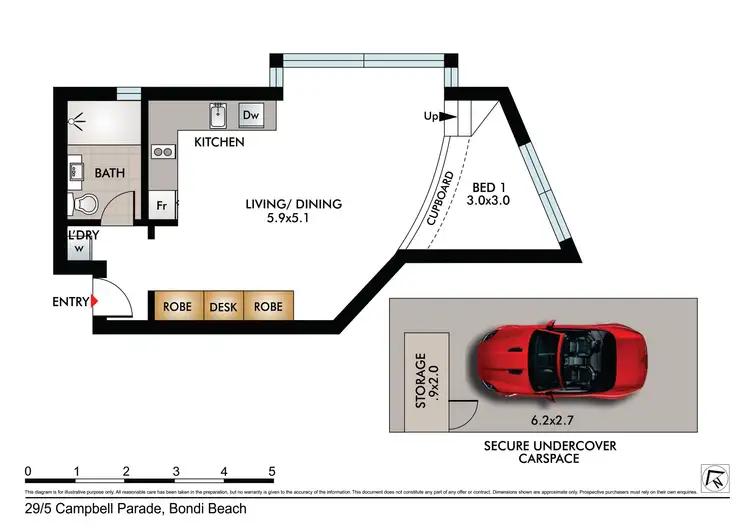 Floorplan of Homely studio listing, 29/5 Campbell Parade, Bondi Beach NSW 2026