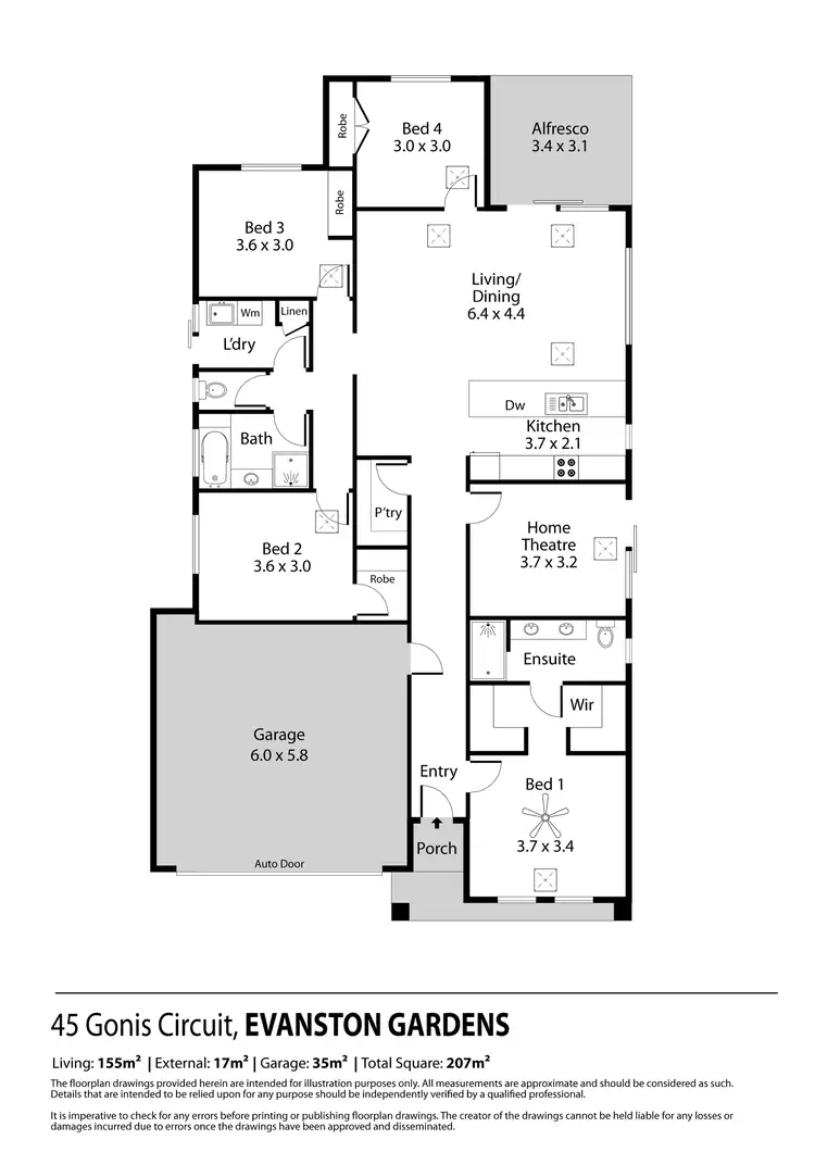 Floorplan of Homely house listing, 45 Gonis Circuit, Evanston Gardens SA 5116