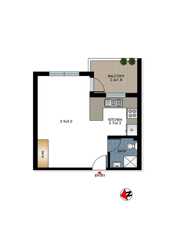 Floorplan of Homely studio listing, 411/212 Bondi Road, Bondi NSW 2026