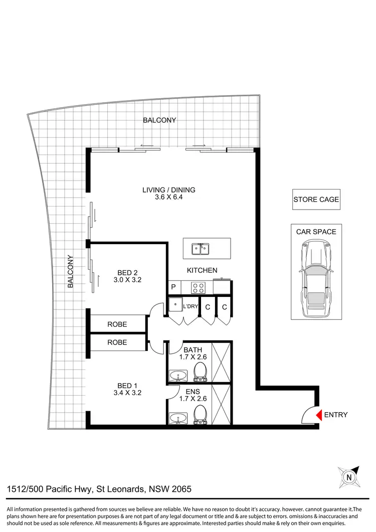 Floorplan of Homely apartment listing, 1512/500 Pacific Hwy, St Leonards NSW 2065